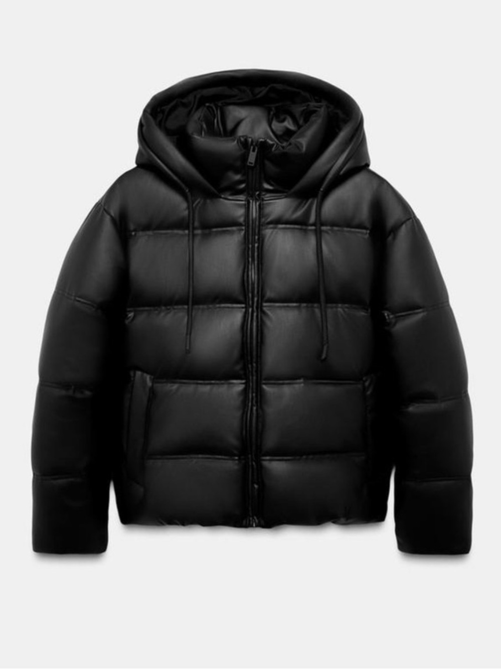 NWT. Zara Black Water-Repellent/Windproof Quilted Faux Leather Jacket. Size XS.